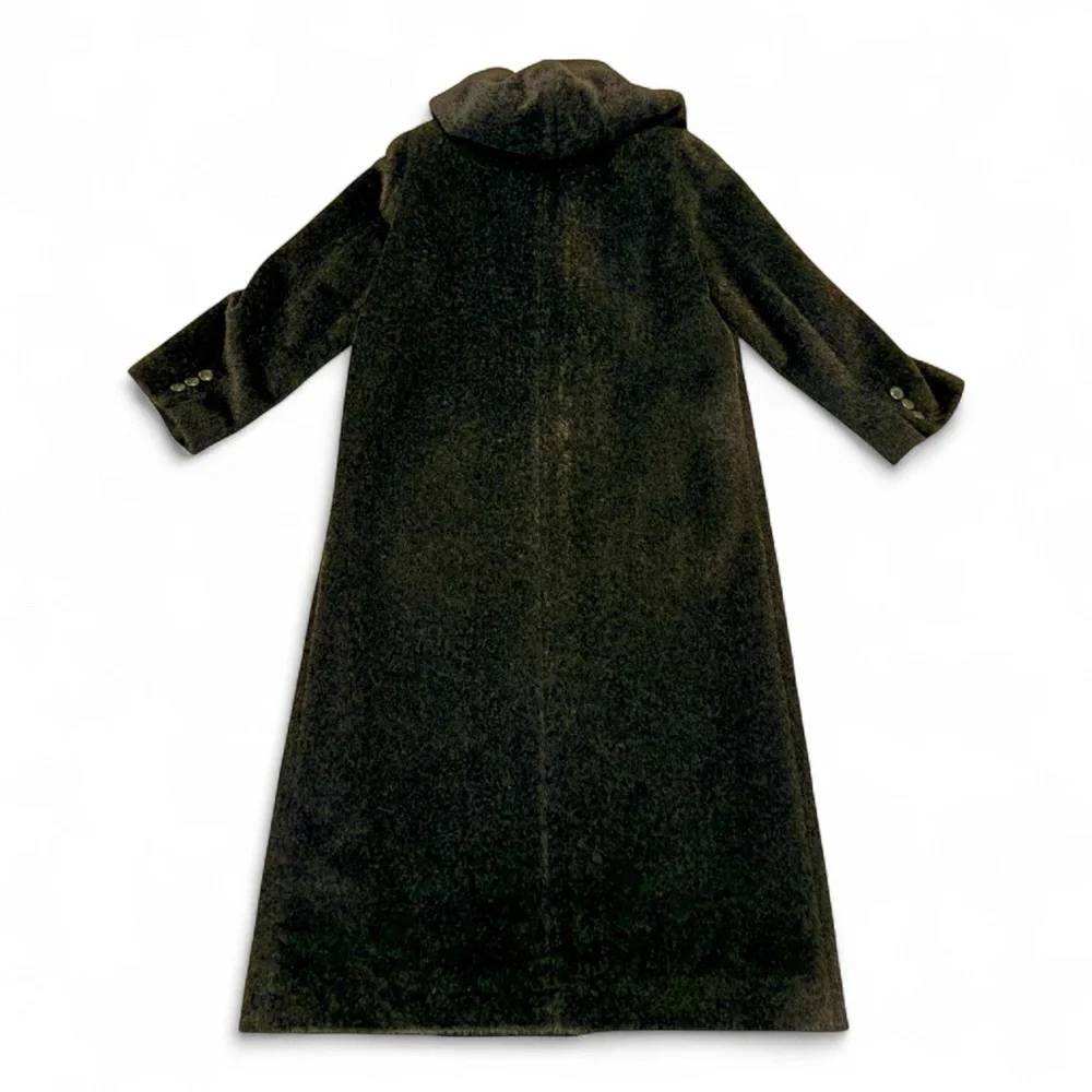 Max Mara Alpaca Wool Hooded Long Coat — Double Breasted, Black, Size 8 - Picture 9 of 12